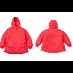 Red Quilted Puffer Jacket Hoodie Oversized Streetwear Size Medium