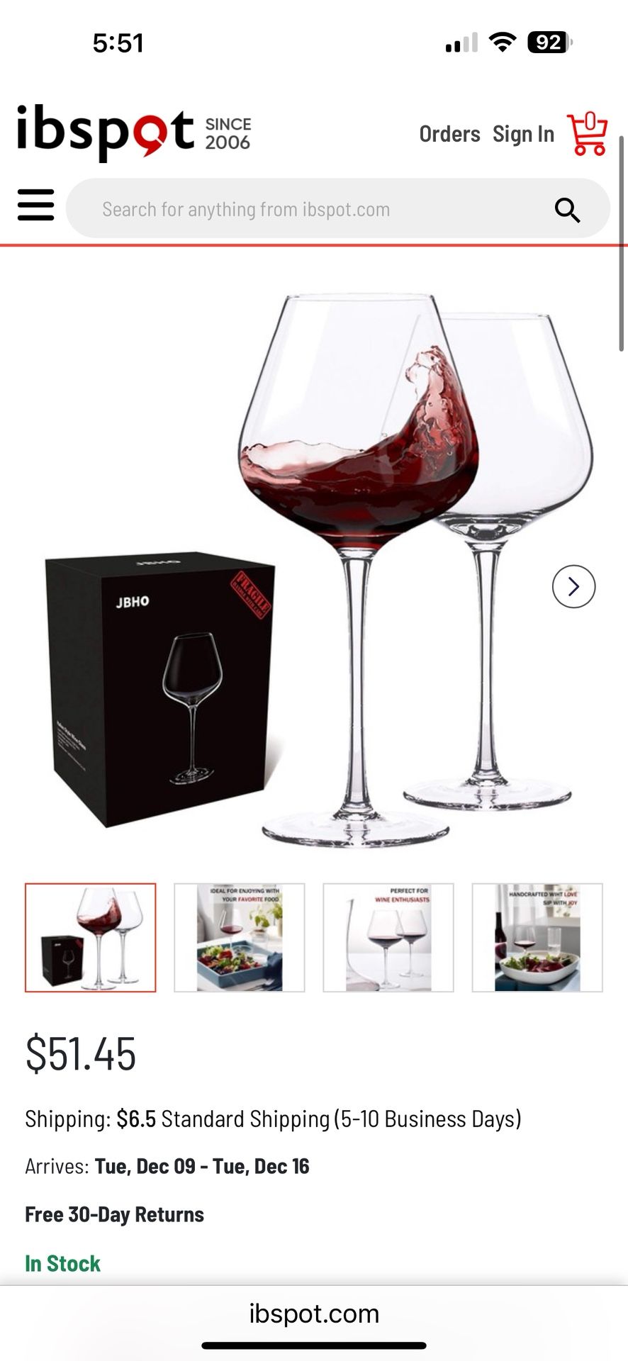 JBHO Lead Free Crystal Hand blown Wine glasses (2)