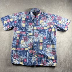 Reyn Spooner Phil Edwards Hibiscus Floral Hawaiian Shirt Mens’s M Blue #10A