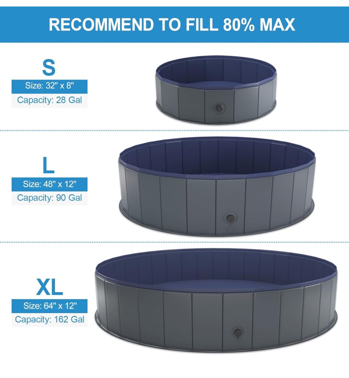 Niubya Foldable Dog Swimming Pool, Collapsible Hard Plastic, Portable Bath Tub for Pets Dogs and Cats, Pet Wading Pool for Indoor and Outdoor, 64 x 12