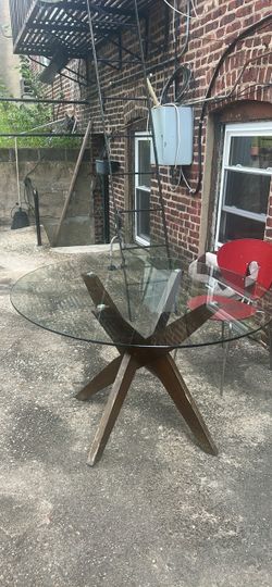 Round Glass Top Dining Table Wood Base