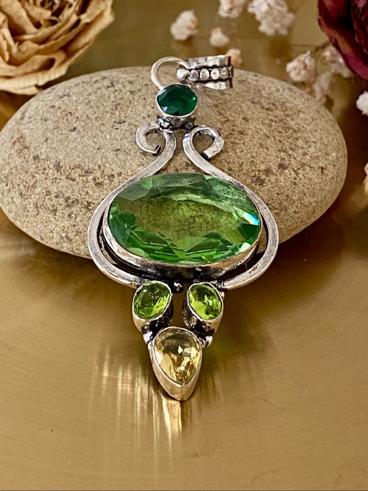 Peridot And Citrine 925 Sterling Silver Overlay Hand Crafted Pendant