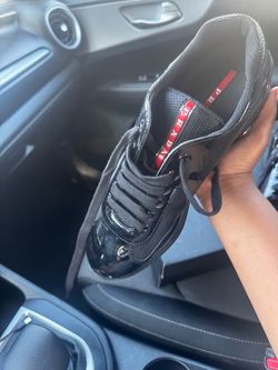 Prada Black Sneakers with Red Logo Tab