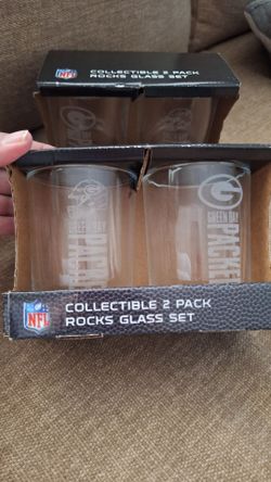 Green Bay Packers collectible 2-pack rocks glass set featuring etched team logos
