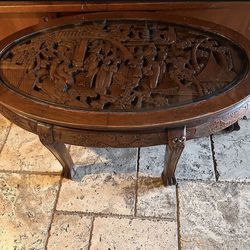 Carved Oriental Coffee Table And Matching Side Table 
