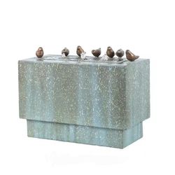 NEW/OPEN-BOX OUTDOOR/INDOOR **2 SMALL CRACKS/DISCOLORATIONS** LuxenHome 24" Resin Fountain Stone/Patina Rectangular Fountain w/Bronze Birds & LED Ligh