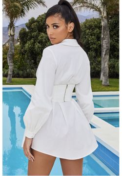Oh Polly Own it corset shirt dress in oyster white for Sale in