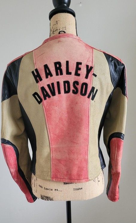 Harley-Davidson Women's Tan/Red/Black Leather Jacket, Size Medium