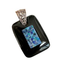 Jay King DTR Sterling Silver Black Agate & Micro Opal Mosaic Pendant