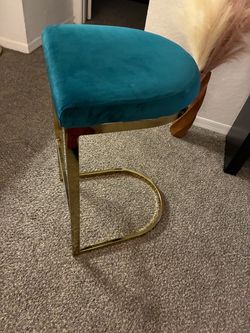 3 Teal Velvet Bar Stool with Gold Frame