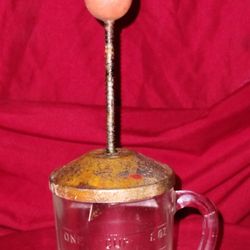 Vintage Nut Hand Chopper Glass Jar Red Knob & Lid Lots of Patina Decor