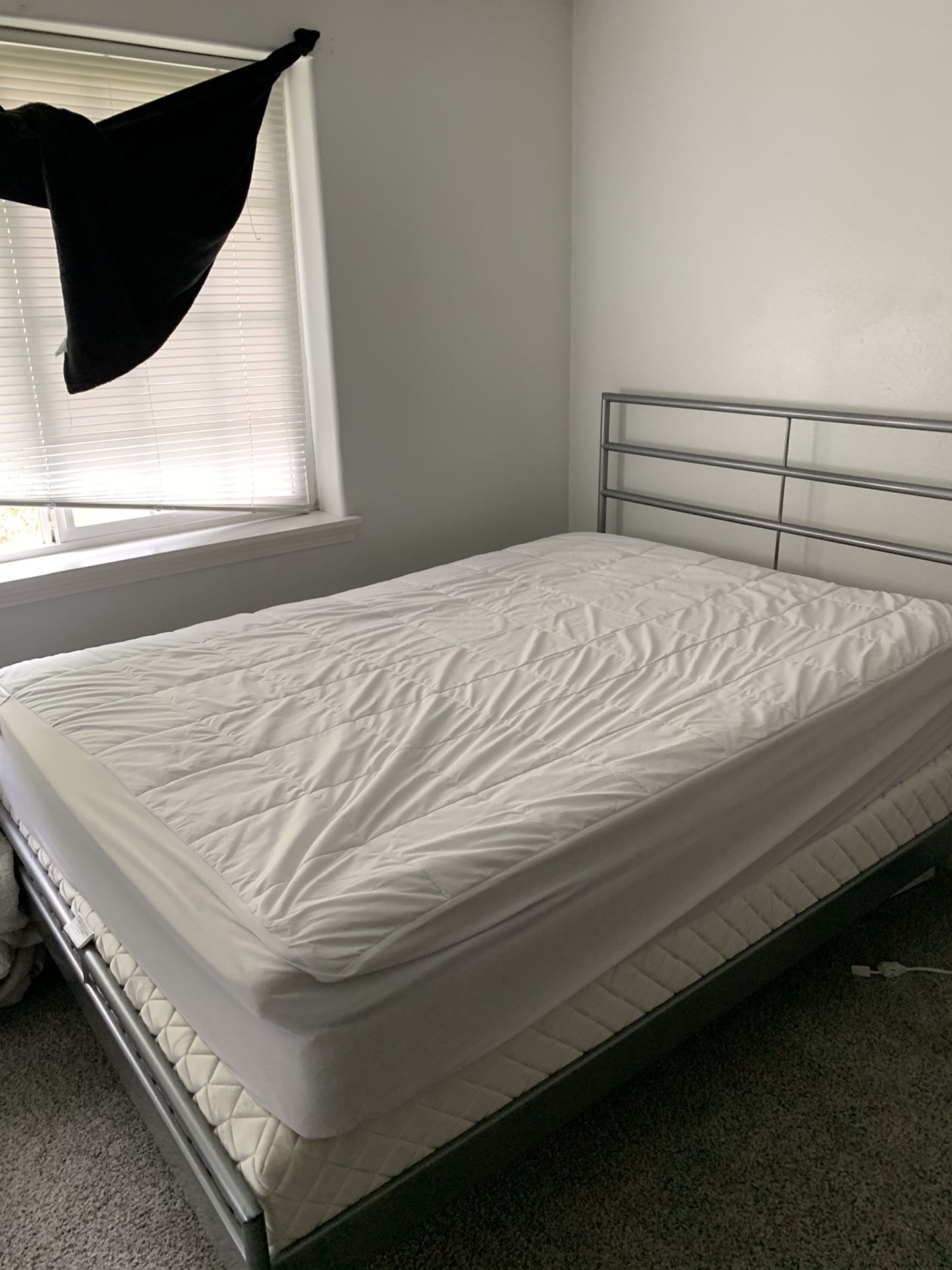 Ikea Grey Metal bed frame, box spring, and mattress (Full) for Sale in