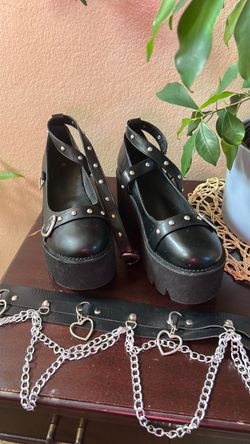 Black Platform Mary Jane Heels with Studs and belt