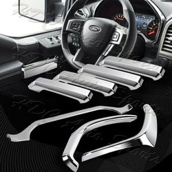 For 15-20 Ford F-150 Chrome Interion Door Pull Handle+Dashboard Cover Trim 7pcs -(2-DAS-1850+2-DHC-1849