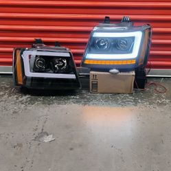 LED DRL and projector headlights with sequential turn signals for Chevy Tahoe 2007-2014