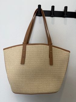 Madison West Woven Straw Tote Bag in Tan 🌾