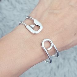 925 Sterling Silver lady's men's unisex safety pin cuff bracelet Gift
