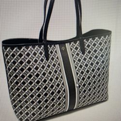 Tory Burch Black Geo Logo Tote Bag