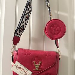 Fuchsia pink leather handbag for women