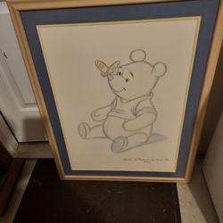 Super Cool Vintage WINNIE THE POOH DATED 1966 FRAMED PICTURE MAKE OFFER