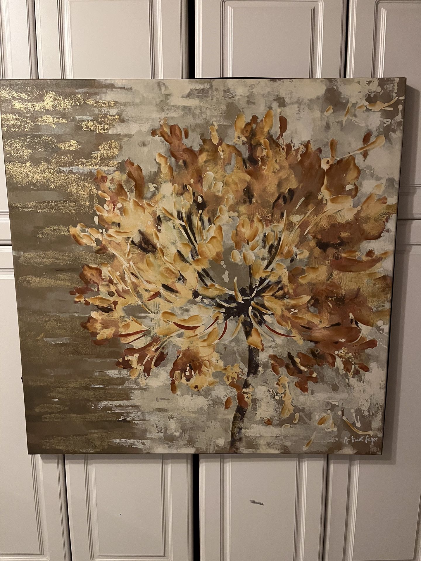 4’ x 4’ canvas art. Dandelion In Summer - Gold, cream, yellow flower.