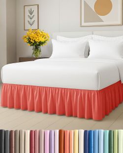 CGK Unlimited Queen Ruffle Bed Skirt - 12" Drop - Coral