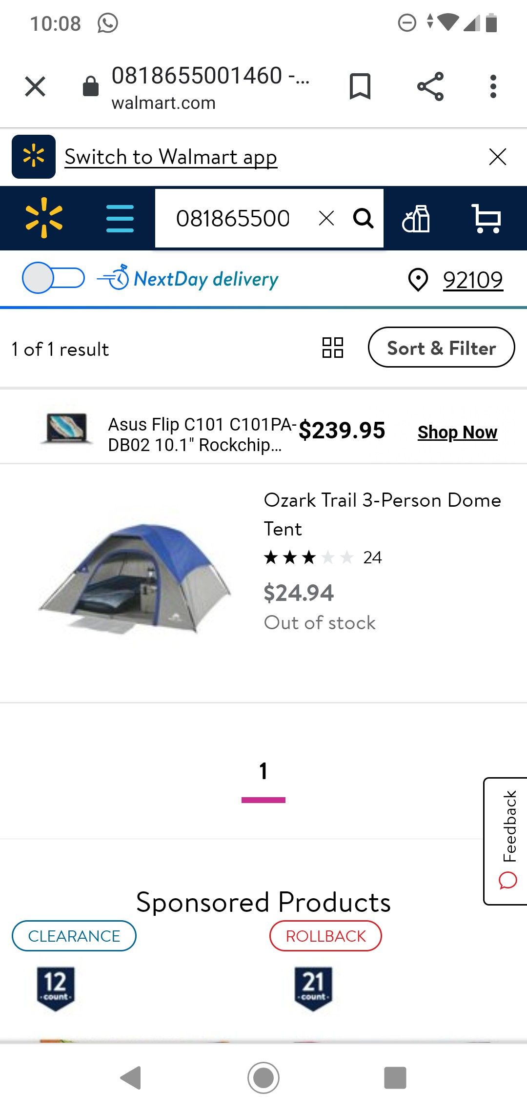 Ozark tent for 3 people