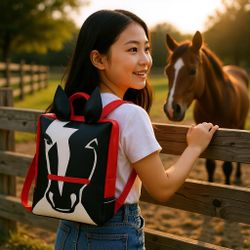 Little Packrats Mini Horse Backpack Zip Closure Red Black White