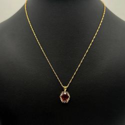 Jewelry 14k solid yellow gold necklace chain with 2CT oval Ruby and 0.18CTW Diamond stones charm pendant 16.75"  2.9 grams