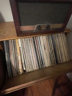 Vintage Record Player And Record Cabinet