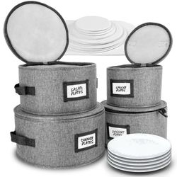 HOMELUX THEORY Hard Shell China Storage Containers for Dishes, 4pcs Plate Storage Containers with Lid, Heavy Duty Dish and Dinnerware Storage with 48 