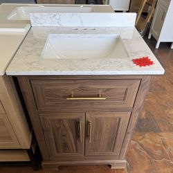 Doveton 24 in. Single Sink Dark Walnut Bath Vanity with White Engineered Marble Top 