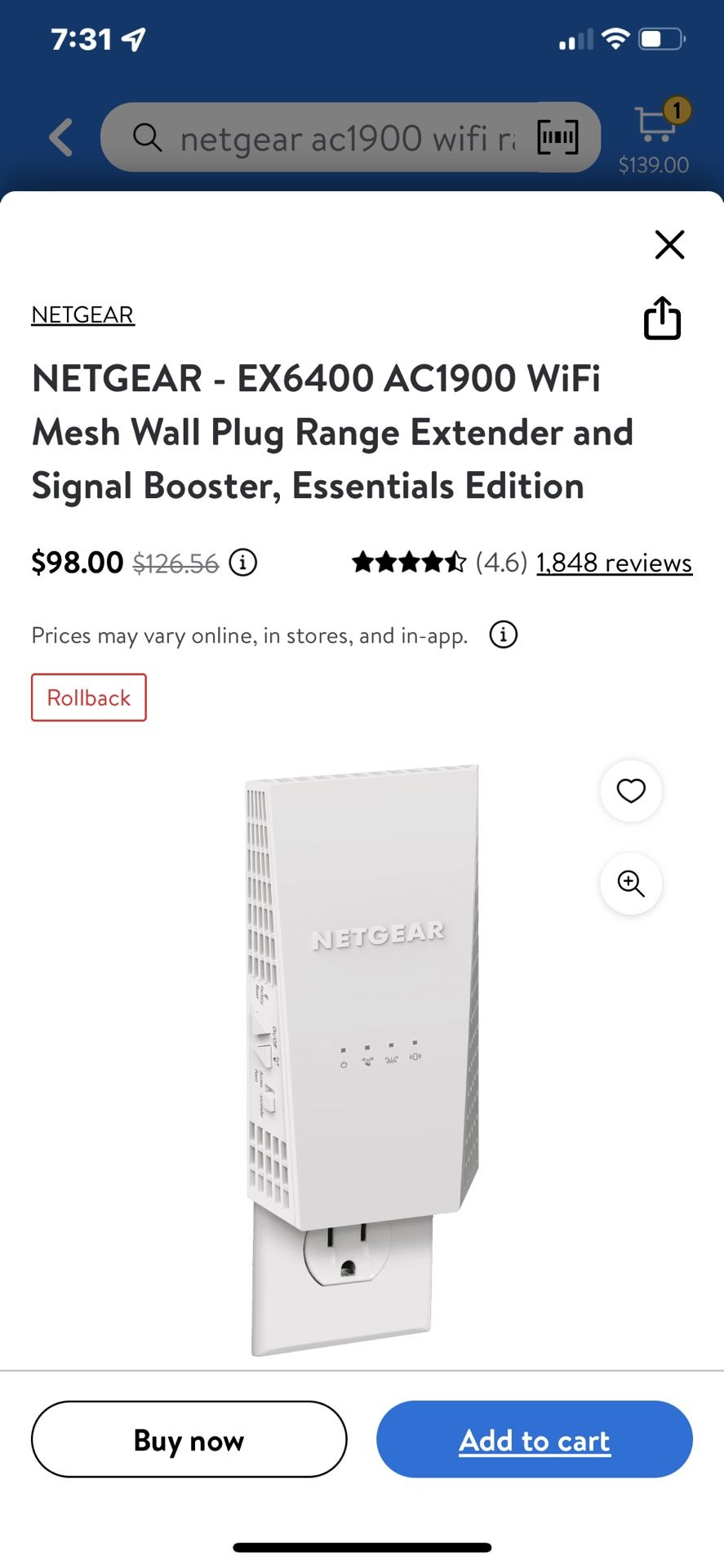 Used Netgear Wi-Fi Mesh Extender $50