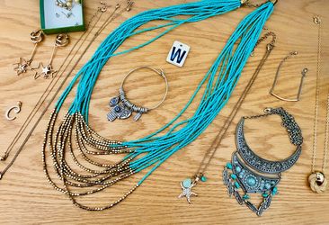Assorted jewelry silver, gold and blue 10+ pieces