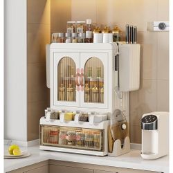 Plastic Spice Cabinet Organizer, Foldable Countertop Seasonings Jars Storage Box with Door