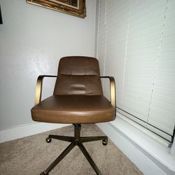CB2 Draper Office Chair - Cognac & Brushed Brass - Designer Piece | ⚠️ Must go!
