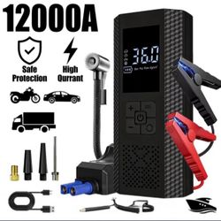 Poetable Car Jump Starter 12V/, 12000 A, Tire Inflator & Power Bank  NEW