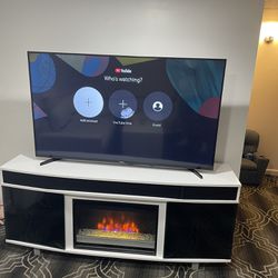 Tv Stand And TV  With Fireplace 