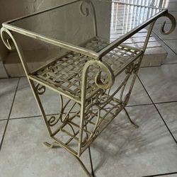 Vintage Wrought-Iron Glass Top Table 24”H