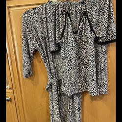 NWOT 3 Pieces RENE ROFE women's Sleepwear soft Leopard Print 3/4 sleeves Size M