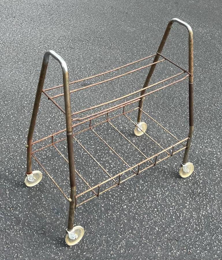 Vintage Antique 50s Mid Century Modern MCM Rolling Lucite Wheels TV Stand Bottom Magazine Holder Shelf Cart Rack Bar