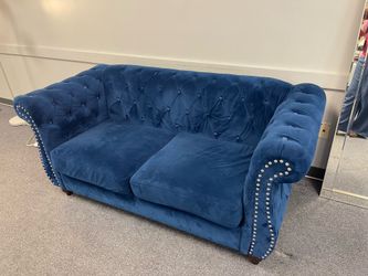 NAVY BLUE TUFT VELVET LOVESEAT LIVING ROOM FURNITURE
