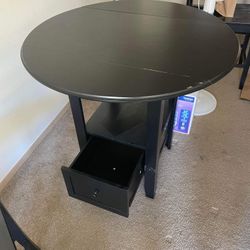 Collapsible Table, Black Wood,  For Small Apartment Or Breakfast Nook