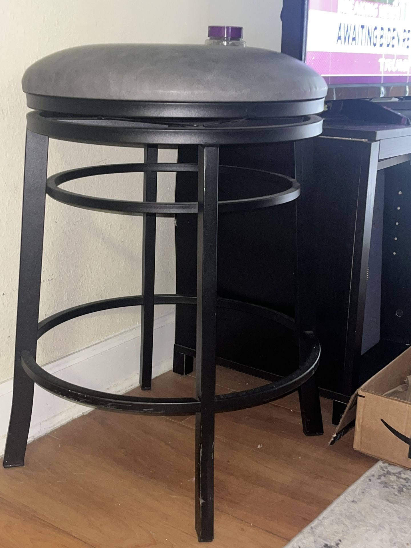 Stool Black Metal Grey Cushion
