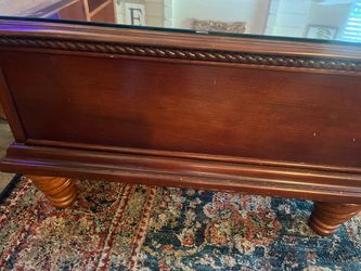 Beautiful, solid wood coffee table with glass topper