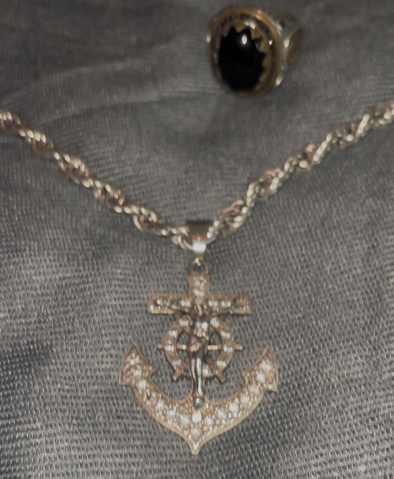 925 Mex Silver Chain With Diamonds And 925 Mex Ring With Onyx Stones