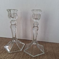 PAIR OF CRYSTAL TULIP CANDLESTICK HOLDERS 