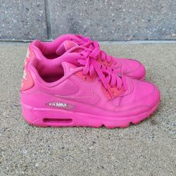 Kids Youth Girls Size 4.5y Nike Air Max 90 Leather GS  Pink  "Laser Fuchsia" 