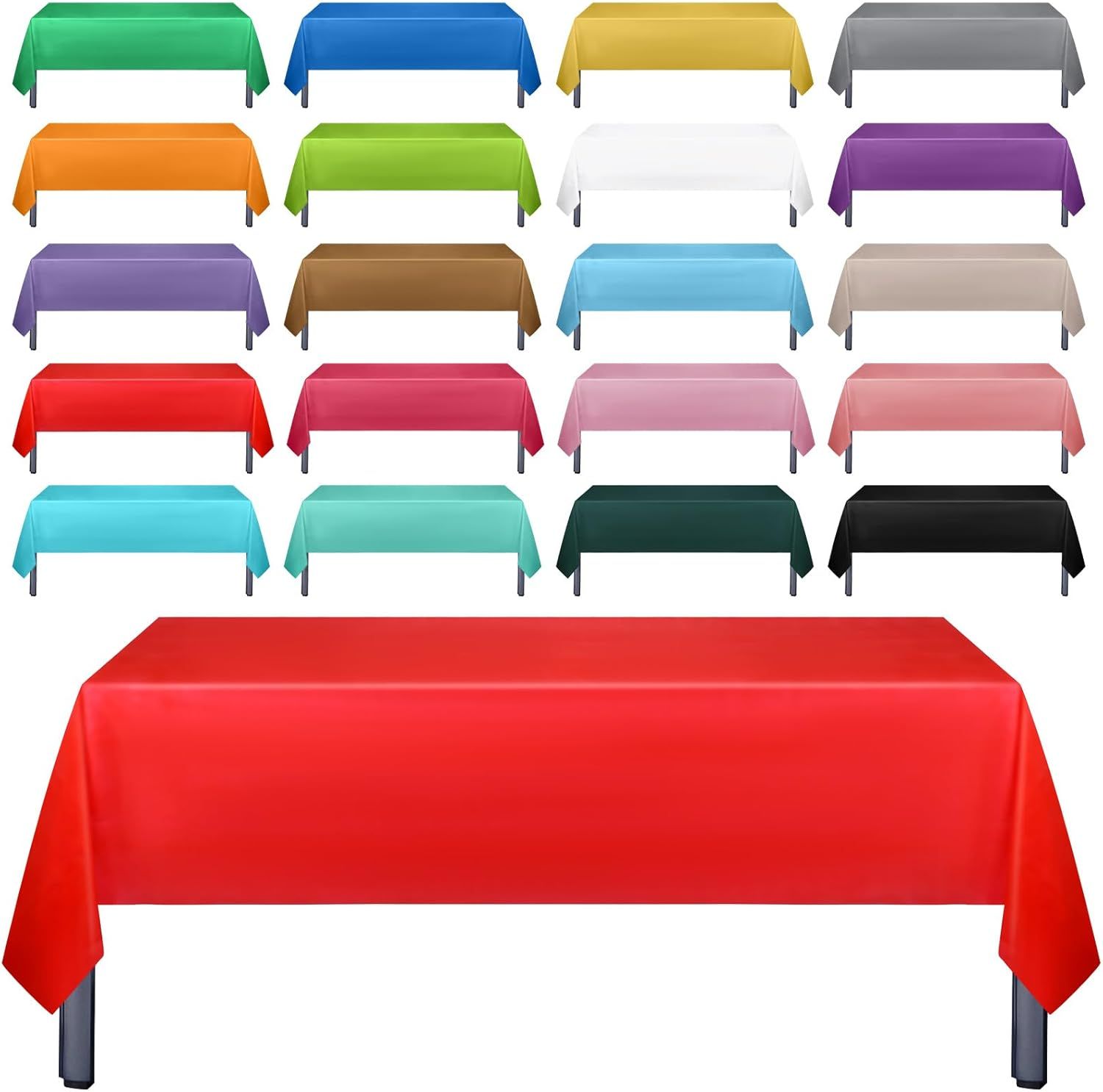 40 Pack Colorful Disposable Plastic Tablecloths, 108x54" Bulk Party Table Covers – 20 Colors