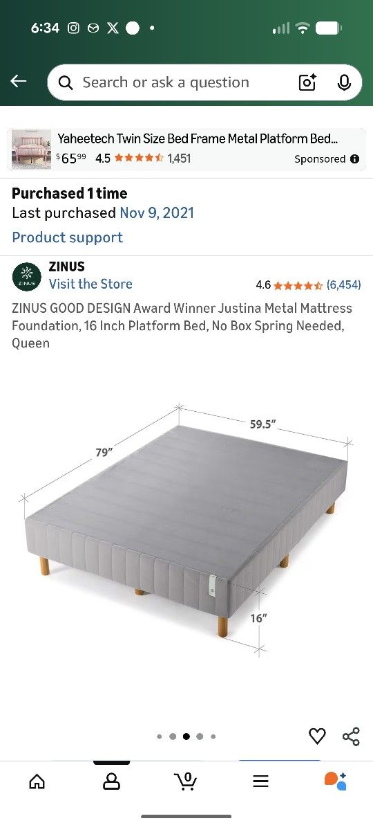 Queen ZINUS Justina 16" Platform Bed Frame | NO Box Spring Needed! | Easy Assembly